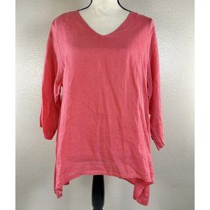 Match Point Coral Pink Linen Lagenlook  Asymmetrical Hem Coastal Tunic L EUC